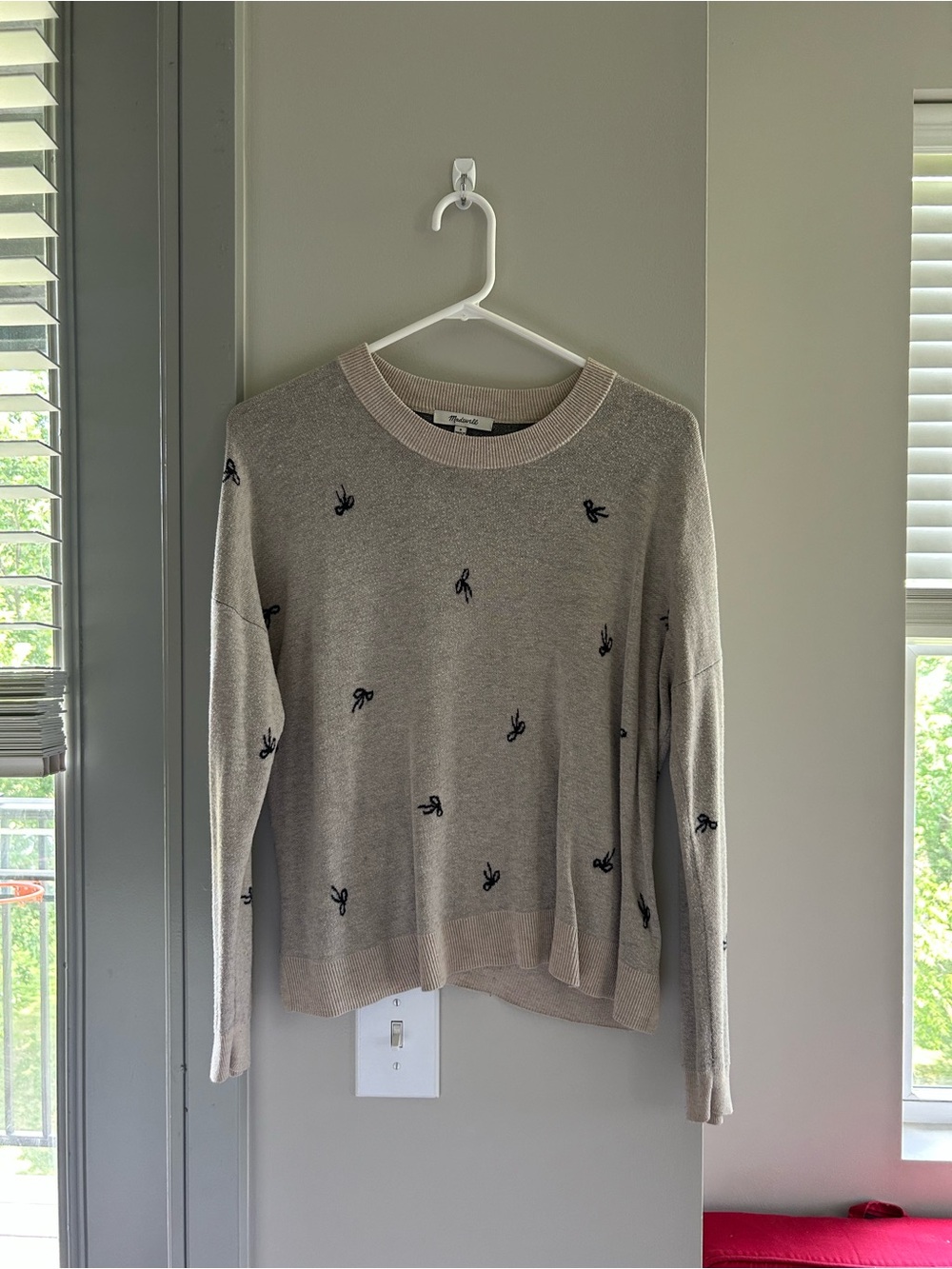 Madewell Beige Crewneck Sweater with Black Bows